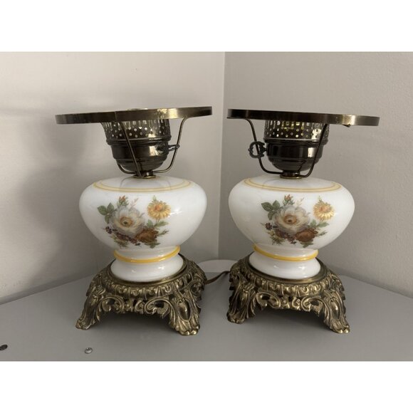 Pair- 60’s Vintage Gone With The Wind Glass Electric Hurricane Table Lamp Bases - Picture 1 of 8